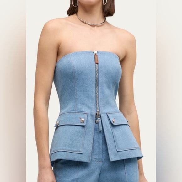 Veronica Beard Maeve denim strapless bustier top - Picture 1 of 7